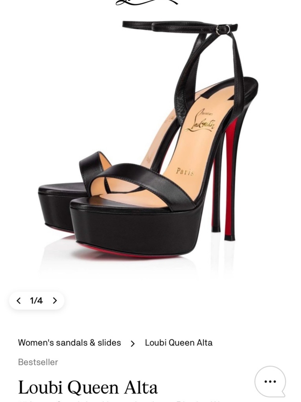 Christian Louboutin Black Leather Platform Ankle-Strap Sandals with Red Sole